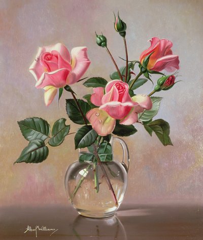 AB69 Pink Roses in a Glass Jug by Albert Williams